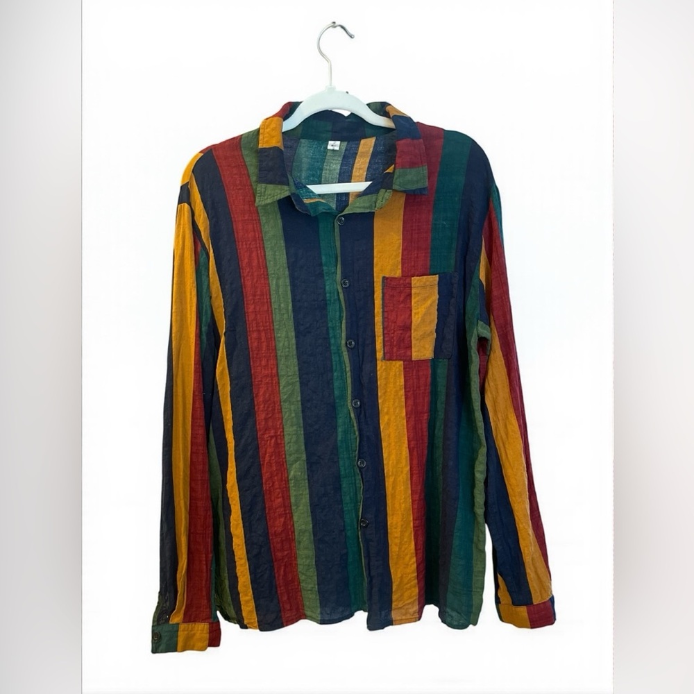ChArmkpR Women's Multicolor Striped Casual Button-Up Shirt Size XL Vintage
